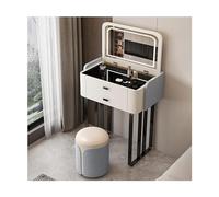 Set da trucco a LED con piano in vetro temperato, doppio cassetto, sgabello imbottito, elegante tavolo da toeletta per donne, stazione di bellezza per lei