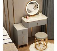 Set da trucco a LED con specchio con sensore touch, 4 cassetti, sgabello imbottito, 70 cm, piccolo mobile da toeletta, perfetto per la camera da letto e gli amanti del trucco