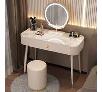 Set da trucco bianco con specchio rotondo e sgabello, tavolo da toeletta da 80 cm, elegante consolle per trucco da 80 cm con gambe in metallo, elegante mobile per camera da letto
