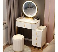Set da trucco con illuminazione a 3 colori, 4 cassetti in acciaio per cosmetici e tavolo portaoggetti per camera da letto o spogliatoio, bianco, dimensioni: 70 cm