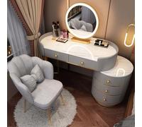 Set da trucco con illuminazione a LED con illuminazione regolabile in 3 colori, moderno tavolo da toeletta con 5 cassetti, sedia in velluto per camera da letto e spogliatoio, 80/100 x 40 x 78 cm
