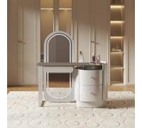 Set da trucco con specchio e sgabello, specchio per trucco dimmerabile touch screen, 3 cassetti, nessun montaggio richiesto, scrivania per camera da letto per donne e ragazze