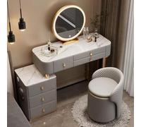 Set da trucco con touch screen a LED con specchio, 3 modalità di illuminazione a colori, 6 cassetti, stazione di ricarica e sgabello, perfetto per uso domestico o salone.