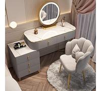 Set da trucco con touchscreen con cassetto a specchio dimmerabile e sgabello imbottito, tavolo da toeletta per camera da letto, comodino mobile, illuminazione a LED a 3 colori