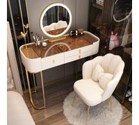 Set da trucco di lusso, piccolo, con piano in vetro e cassetti, specchio per il trucco intelligente a LED e sgabello imbottito, per l'arredamento della camera da letto di donne e ragazze(100cm, B)