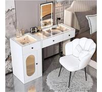 Set da trucco illuminato a LED con piano in vetro temperato trasparente, elegante tavolo da toeletta e sedia a petalo per un'esperienza di vestirsi elegante, perfetto per la camera da letto e gli