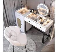 Set da trucco illuminato a LED con piano in vetro temperato trasparente, elegante tavolo da toeletta e sedia a petalo per un'esperienza di vestirsi elegante, perfetto per la camera da letto e gli