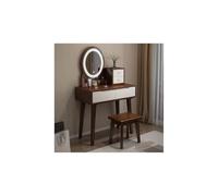 Set da trucco illuminato a LED con specchio, elegante tavolo da toeletta e sgabello in legno per camera da letto, perfetta decorazione per la casa stazione di trucco