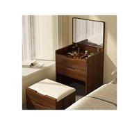 Set da trucco in noce con luci a LED, specchio pieghevole e sgabello, scrivania compatta da 60 cm, per camera da letto, elegante tavolino da toeletta per gli amanti della bellezza