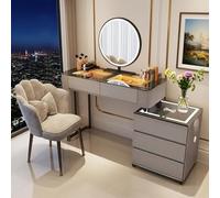 Set da trucco moderno con altoparlante Bluetooth e specchio illuminato, 100 cm, tavolo da toeletta con sedia, perfetto per ragazze e donne, finitura grigia