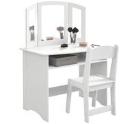 Set da Trucco per Bambini con Tavolo Toeletta con Specchio Triplo Rimovibile e Sedia in Legno Bianco