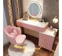 Set da trucco rosa con specchio e luci, tavolo da toeletta con sgabello, design a 5 cassetti, 3 opzioni di illuminazione di colore, per donne e ragazze (100 cm)