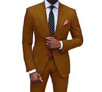 Set da uomo 2 pezzi slim fit abito da ufficio con due bottoni da smoking da sposa, Marrone, 50