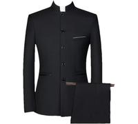 Set da uomo 2 pezzi tunica cinese colletto alla coreana blazer set giacca con bottoni e pantaloni set tradizionale uniforme sposo abito, Blacka3, XX-Large