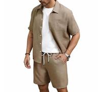 Set da uomo a maniche corte con bottoni e pantaloncini, set da 2 pezzi, abbigliamento estivo con coulisse e pantaloni coordinati, set quotidiano
