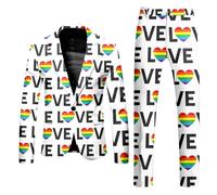 Set da uomo Blazer e Pantaloni Vestito LGBT Colore Neon Stampato Cuore Love Costume Uomo 2 Pezzi Gay Pride Month Arcobaleno Costumi e Giacche LGBTQ Giacca Tuta Colorata Blazer Pantaloni Chino