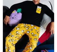 Set da uomo casual in maglia nera con tasche e stampa, pantaloni gialli a fantasia, 2 pezzi, abbigliamento autunno inverno L,M,S,XL,XS,XXL,XXS,XXXL,XXXXLFumettoTessuto in maglia