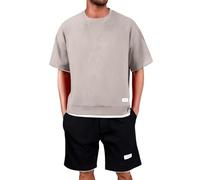 Set da uomo casual, slim fit, elegante set di due pezzi, per tutti i giorni e il tempo libero, versatile per tutte le stagioni, materiale di facile manutenzione con elastico, cachi, L