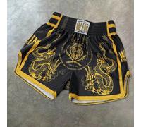 Set da uomo composto da pantaloncini, vita elastica, alta tolleranza, vita alta e versione corta, super pantaloncini, tessuto lucido con motivo "drago e tigre bianco e nero", pantaloncini da boxe thai