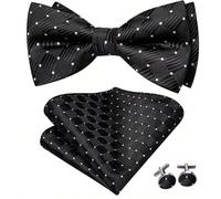 Set da uomo composto da papillon in seta a righe e fantasia paisley, fazzoletto da taschino e gemelli, adatto per occasioni formali come matrimoni, feste e balli Geometrico,GraficoPoliestere