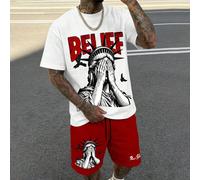 Set da uomo composto da T-shirt a maniche corte con stampa della Statua della Libertà e slogan di New York, e pantaloncini, stile casual da strada per l'estate L,M,S,XL,XS,XXLAnimale,Ritratto,LettereP
