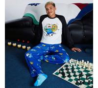 Set da uomo composto da una maglietta a maniche lunghe color block con raglan e pantaloni del pigiama in tessuto con stampa su tutto il capo in blu L,M,S,XL,XS,XXL,XXS,XXXL,XXXXLAnimale,Fumetto,Letter