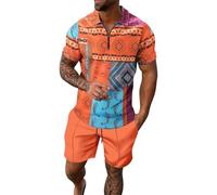 Set da uomo con camicia e pantaloncini, 2 pezzi, tuta estiva a maniche corte e pantaloncini elasticizzati in vita, pantaloncini da allenamento per allenamento, set per uomo casual e pantaloni della