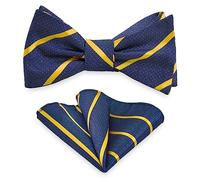 Set da uomo con papillon quadrato da taschino, papillon con fazzoletto per smoking formale, festa di nozze e ritorno a casa M-S-SB2, Blu Navy Con Strisce Dorate, taglia unica