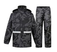 Set da uomo confortevole e alla moda, con cappuccio e fascia riflettente, tuta antipioggia casual e multifunzione, giacca di sicurezza e pantaloni da lavoro antivento e impermeabile, camouflage, XXL