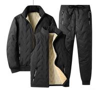 Set da uomo di grandi dimensioni con giacca, gilet e pantaloni in cotone in lana di agnello sciolto (5XL nero)