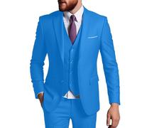 Set da uomo formale da lavoro, 3 pezzi, tinta unita, con due bottoni, per testimoni dello sposo, giacca e pantaloni, Blu, M