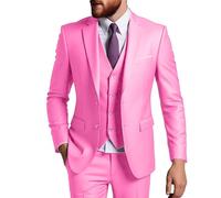 Set da uomo formale da lavoro, 3 pezzi, tinta unita, con due bottoni, per testimoni dello sposo, giacca e pantaloni, rosa, 3XL