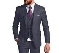 Set da uomo formale da lavoro, 3 pezzi, tinta unita, con due bottoni, per testimoni dello sposo, giacca e pantaloni, Grigio scuro, XS