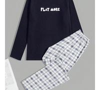Set da uomo in cotone, rilassato, di buona qualità, con girocollo, maniche lunghe e pantaloni, abbigliamento da relax regolare L,M,S,XL,XXLGeometrico,LettereTessuto
