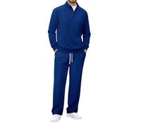 Set da uomo in velluto a coste con mezza zip e pantaloni della tuta, 2 pezzi, tuta casual con collo alto e pantaloni a gamba larga, tuta sportiva da uomo per golf, Marina Militare, XL