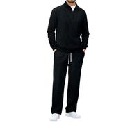Set da uomo in velluto a coste con mezza zip e pantaloni della tuta, 2 pezzi, tuta casual con collo alto e pantaloni a gamba larga, tuta sportiva da uomo per golf, Nero , XXL