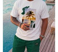 Set da uomo stile vacanza con top in maglia bianca aderente e pantaloncini intrecciati verdi, adatto per vacanze alle Hawaii o in isola, rilassato e alla moda, per le vacanze L,M,S,XL,XS,XXL,XXS,XXXL,