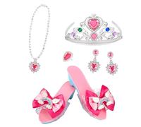 Set da vestire da principessa - Collana da 5 pezzi con corona, anelli, orecchini, scarpe, kit cosplay di bigiotteria per ragazze, regalo di compleanno per il libero | per il Carnevale in scena