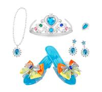 Set da vestire da principessa - Collana da 5 pezzi con corona, anelli, orecchini, scarpe, kit cosplay di bigiotteria per ragazze, regalo di compleanno per il libero | per il Carnevale in scena