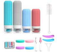 Set da Viaggio 16 Pezzi - Flaconi in Silicone Ricaricabili Anti-perdita da 90ml e 60ml, con Vaporizzatore, Vasetti, Imbuto, Spatolina, Pennello, Etichette e Borsa Impermeabile per