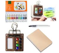 Set da viaggio ad acquerello, 12 colori, tavolozza ad acquerello, mini scatola per acquerelli, set da viaggio, set di album da schizzi, album in legno, acquerello, per pittori, artisti, studenti (8