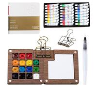 Set da viaggio ad acquerello, 12 colori, tavolozza ad acquerello, mini scatola per acquerelli, set da viaggio, set di album da schizzi, album in legno, acquerello, per pittori, artisti, studenti (15