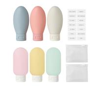 Set da viaggio da 6 pezzi con 1 pezzo Etichetta Inglese Completa E 2 Sacchetto di Conservazione, Bottiglie Da Viaggio Vuote Per Articoli Da Bagno