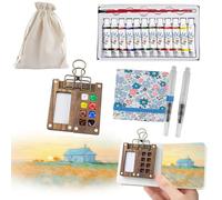 Set da viaggio per acquerelli, 7 pezzi, mini kit portatile per pittura con tavolozza pieghevole in legno, album da disegno e pennelli per schizzi all'aperto e urbani, regalo artistico (8 griglie