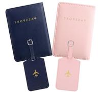 Set da viaggio per coppie, 2 pezzi, copertina per passaporto Mr Mrs ed etichette per bagagli, in rosa e blu, portafogli da viaggio in pelle abbinati, regalo per lui e per lei, con blocco RFID