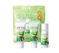 Set da viaggio per la cura della pelle all'aloe vera, mini accessori essenziali da viaggio, set da 3 pezzi per la routine del viso da donna, kit per la cura della pelle con detergente all'aloe vera,