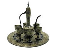 Set da vino artigianale in metallo e ottone con opera NAKKASHI, set bicchieri...