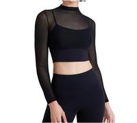 Set da yoga da donna a maniche lunghe, con maniche lunghe, con cuscinetti per il petto e la tunica traspirante, Le Noir, XL