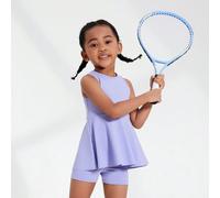 Set da yoga viola per ragazze, con tessuto traspirante, elastico, morbido e aderente. Include un top senza maniche a collo tondo e pantaloncini. Abbigliamento da tennis per bambini, set con gonna tenn