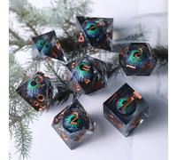 Set Dadi D&D 7 Pezzi Dragon Eye Mobili Resina Dadi da Gioco Particolari DnD con Bordi Affilati Poliedrici Dadi per Dungeon Draghi Pathfinder RPG DND MTG con Confezione Regalo